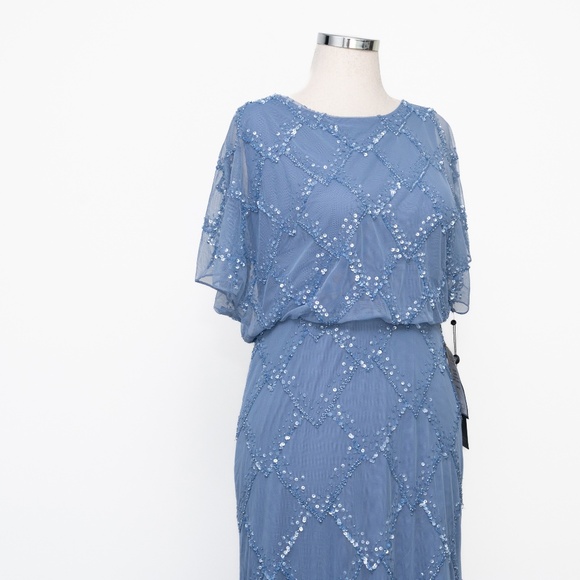 Adrianna Papell -  Beaded Blouson Gown With Flutter Sleeves - Picture 10 of 15